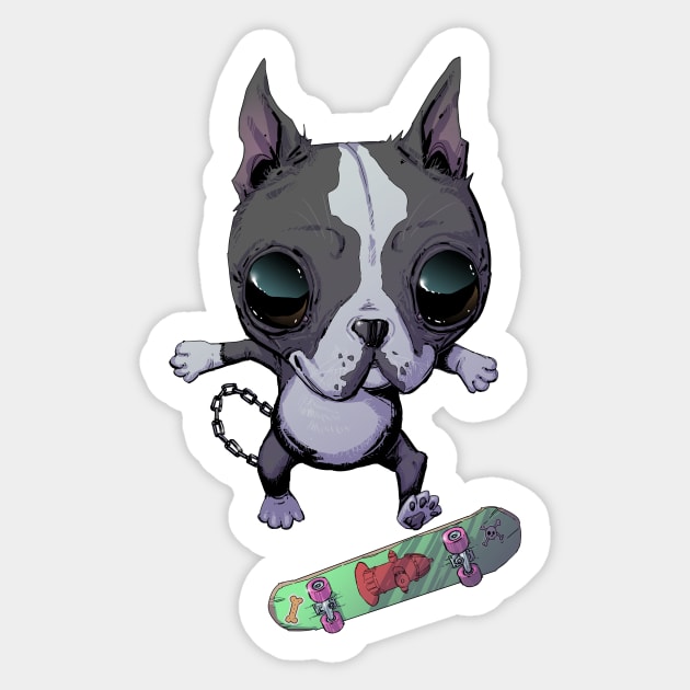 Boston Terrier Skateboarding Gift For Boston Terrier Owners and Lovers Sticker by Hutchew